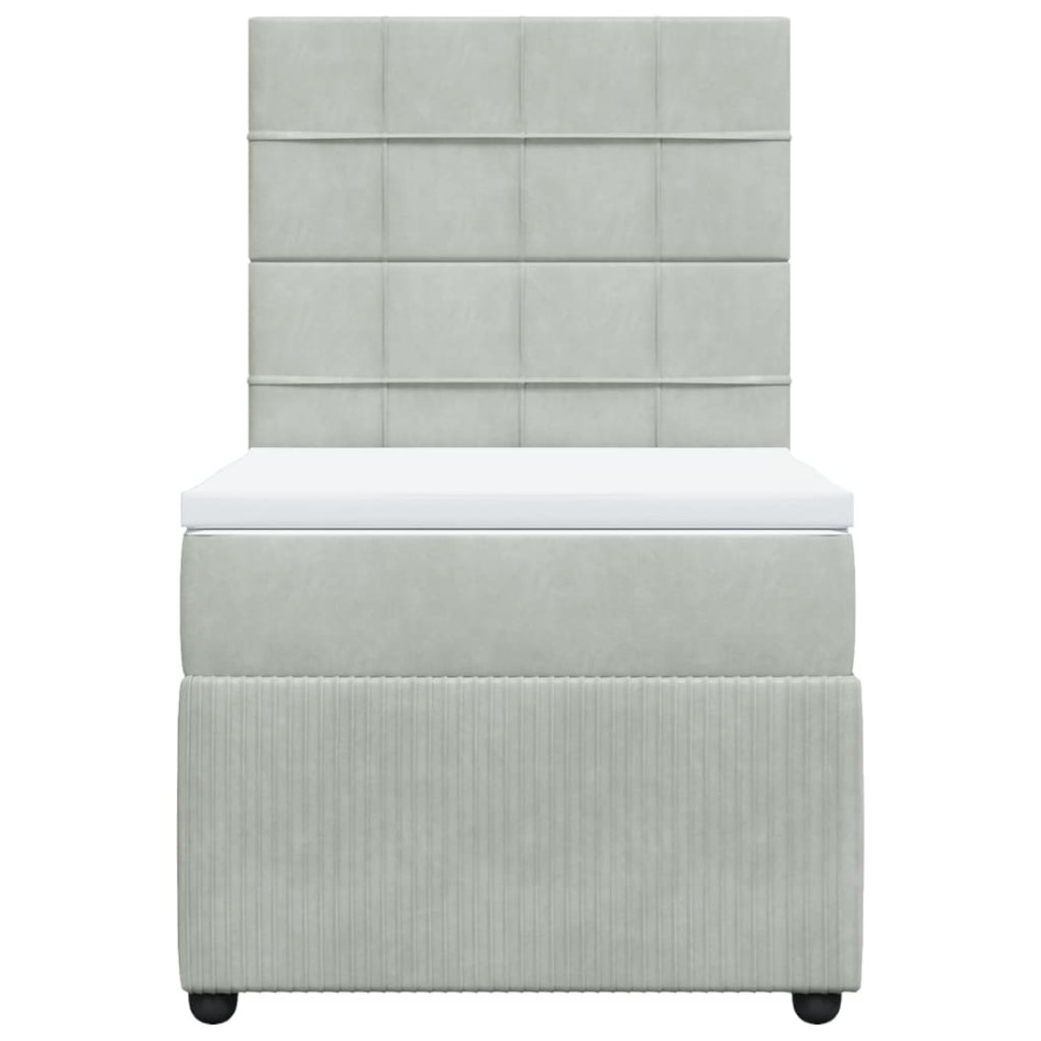 Cama box spring con colchón terciopelo gris claro 100x200