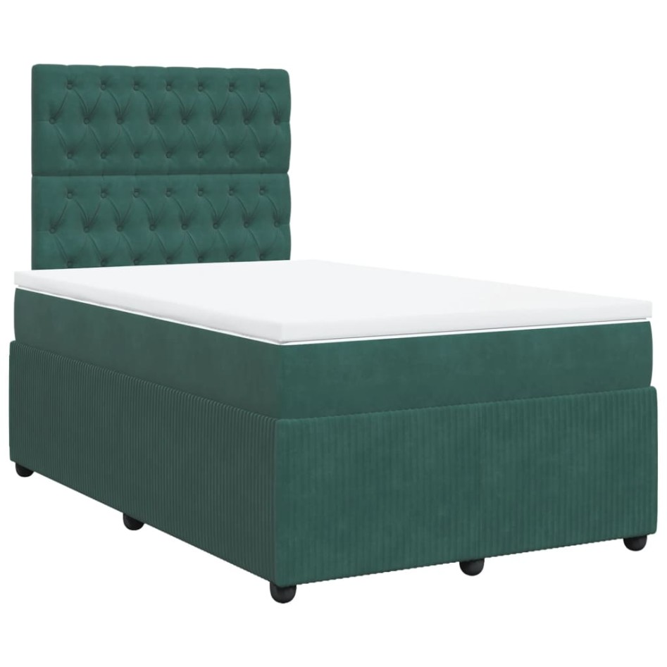 Cama box spring con colchón terciopelo verde oscuro 120x190