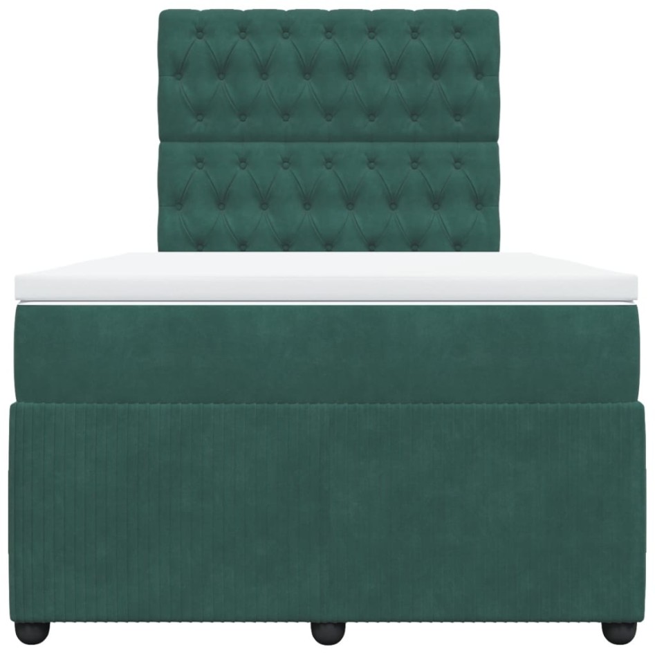 Cama box spring con colchón terciopelo verde oscuro 120x190