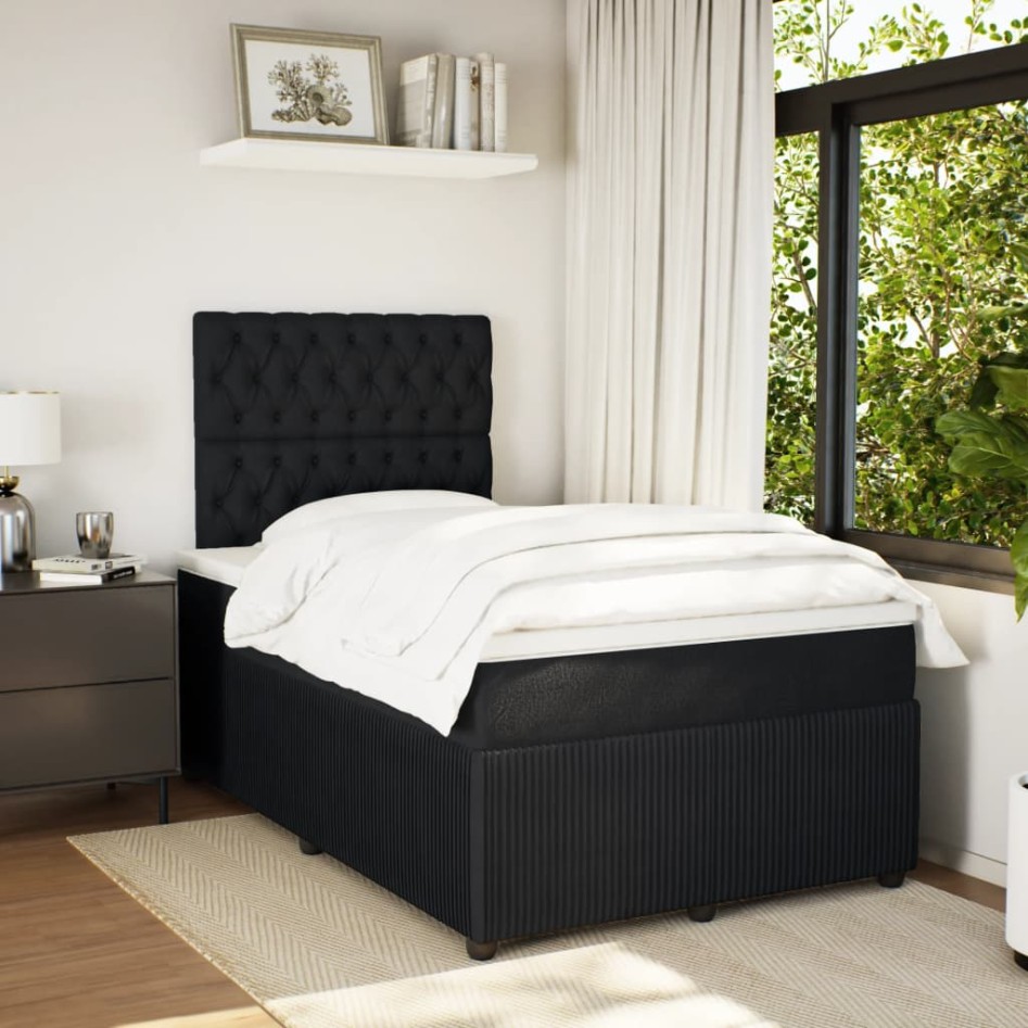 Cama box spring con colchón terciopelo negro 120x200
