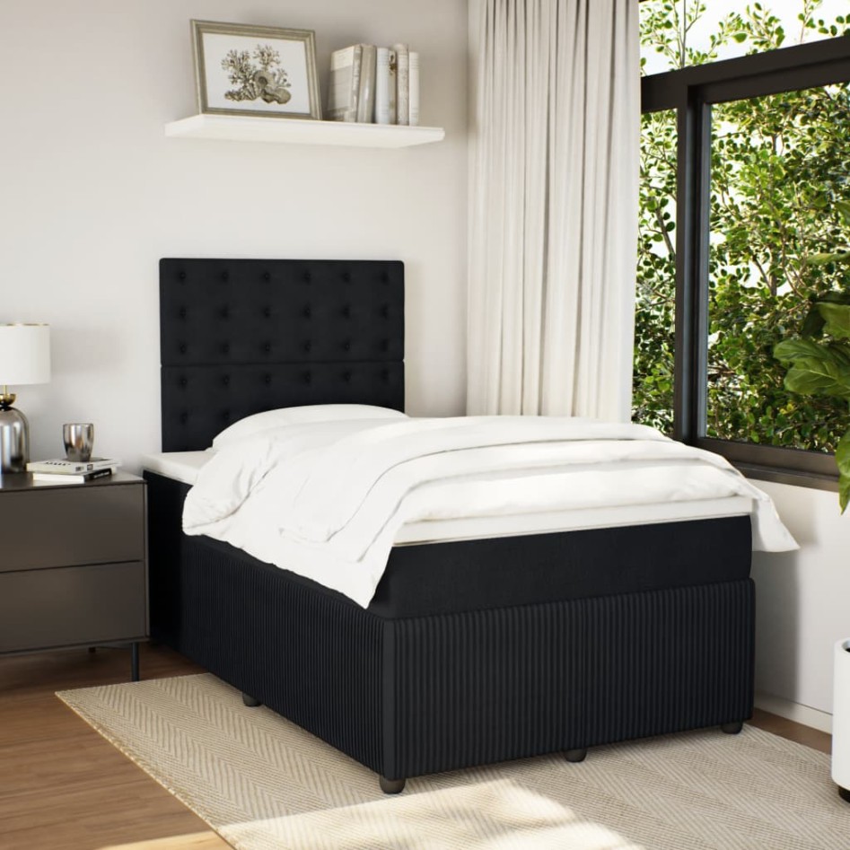 Cama box spring con colchón terciopelo negro 120x200