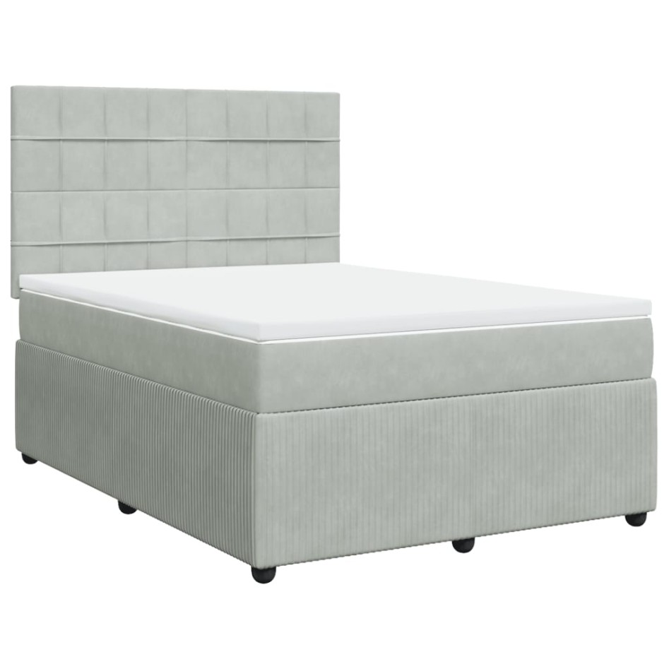 Cama box spring con colchón terciopelo gris claro 140x200