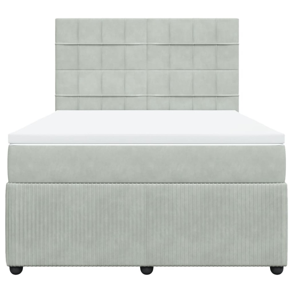 Cama box spring con colchón terciopelo gris claro 140x200