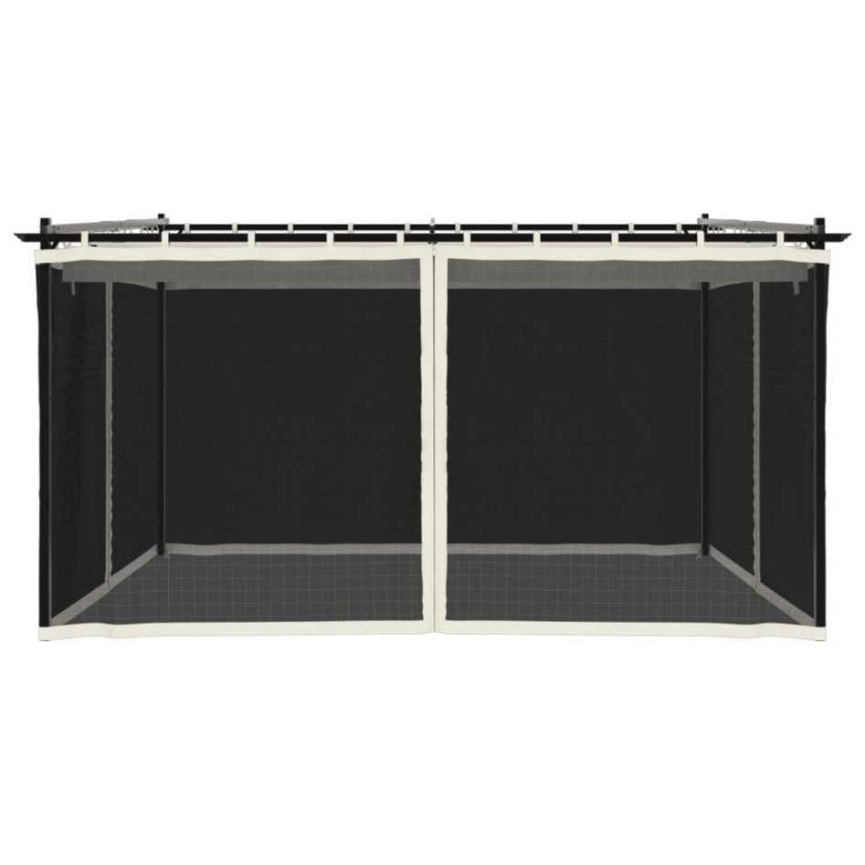 Cenador con paredes de malla acero crema 4x3