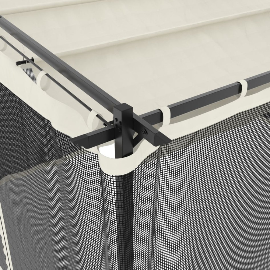 Cenador con paredes de malla acero crema 4x3