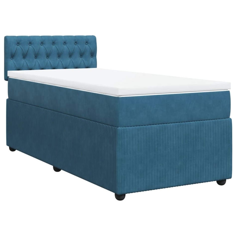 Cama box spring con colchón terciopelo azul 90x190