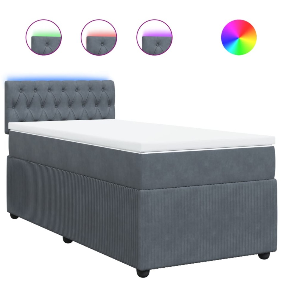 Cama box spring con colchón terciopelo gris oscuro 90x200