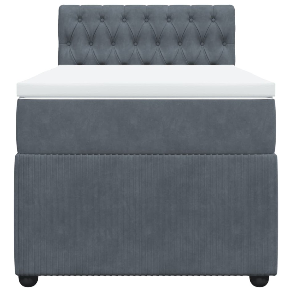 Cama box spring con colchón terciopelo gris oscuro 90x200