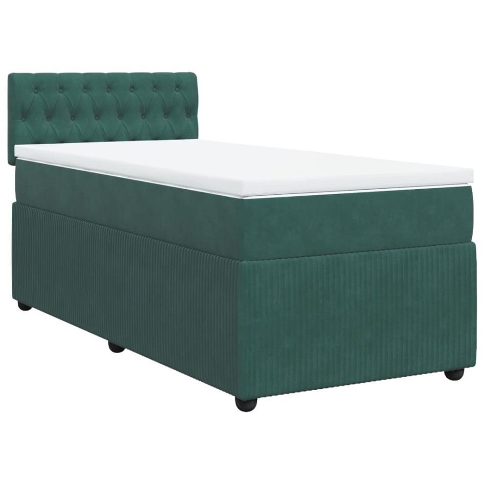 Cama box spring con colchón terciopelo verde oscuro 90x200