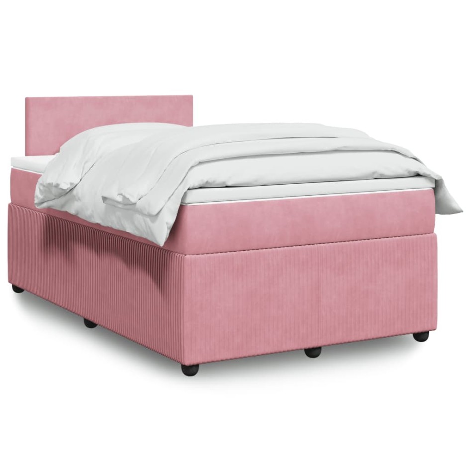 Cama box spring con colchón terciopelo rosa 120x190