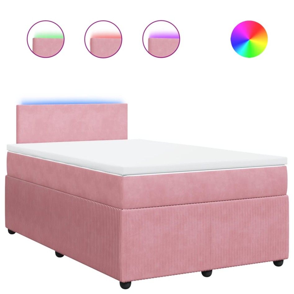 Cama box spring con colchón terciopelo rosa 120x190