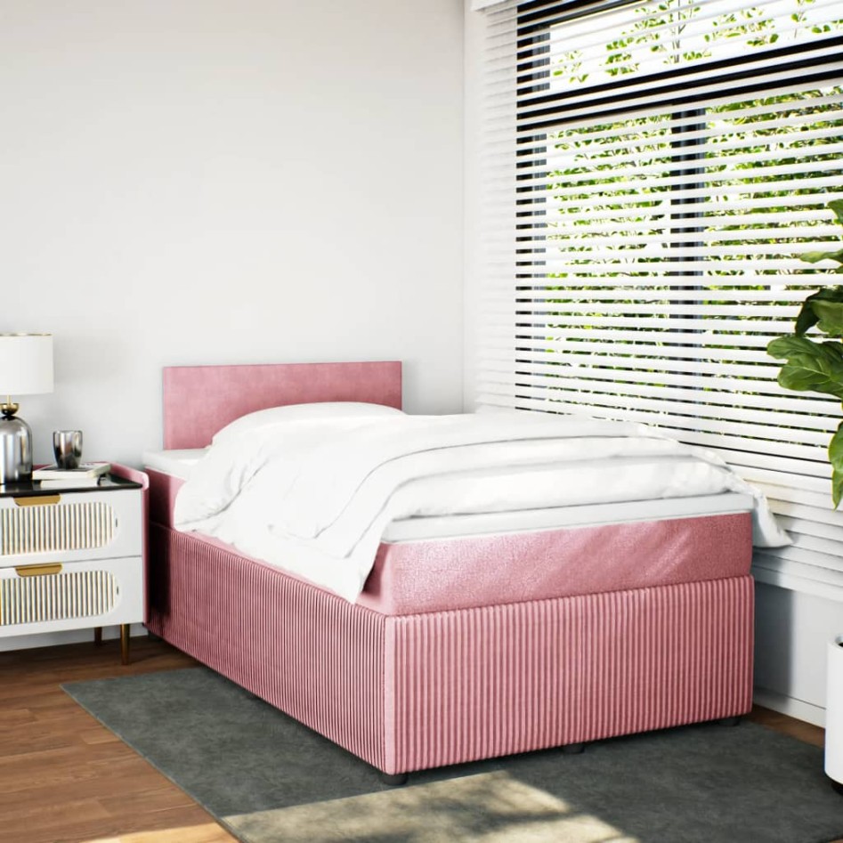 Cama box spring con colchón terciopelo rosa 120x190
