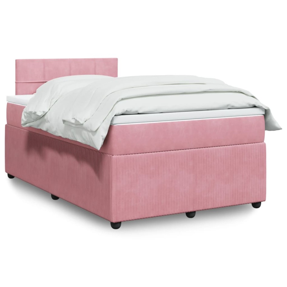 Cama box spring con colchón terciopelo rosa 120x190