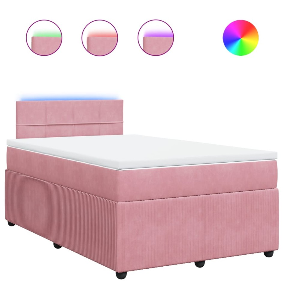 Cama box spring con colchón terciopelo rosa 120x190