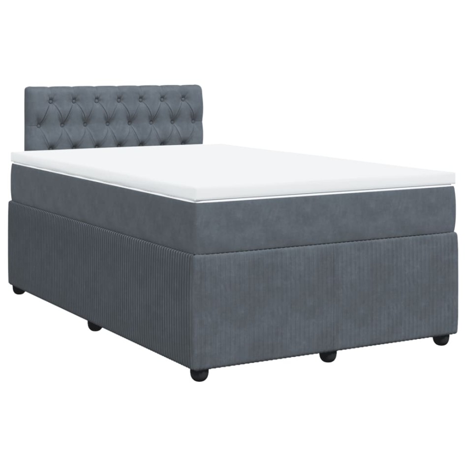 Cama box spring con colchón terciopelo gris oscuro 120x190