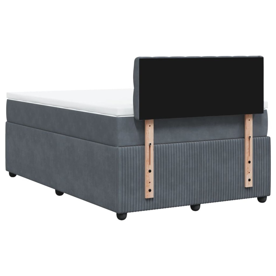 Cama box spring con colchón terciopelo gris oscuro 120x190