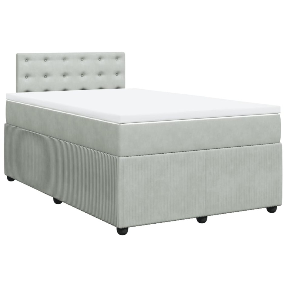 Cama box spring con colchón terciopelo gris claro 120x190