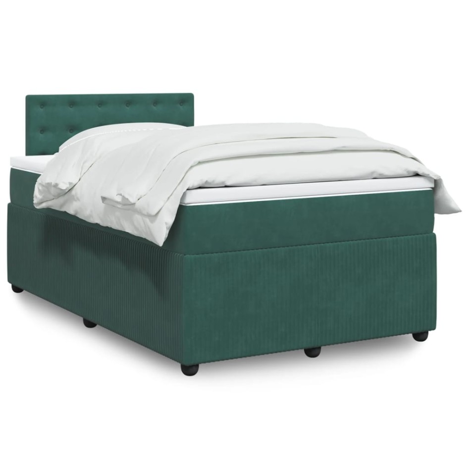 Cama box spring con colchón terciopelo verde oscuro 120x190