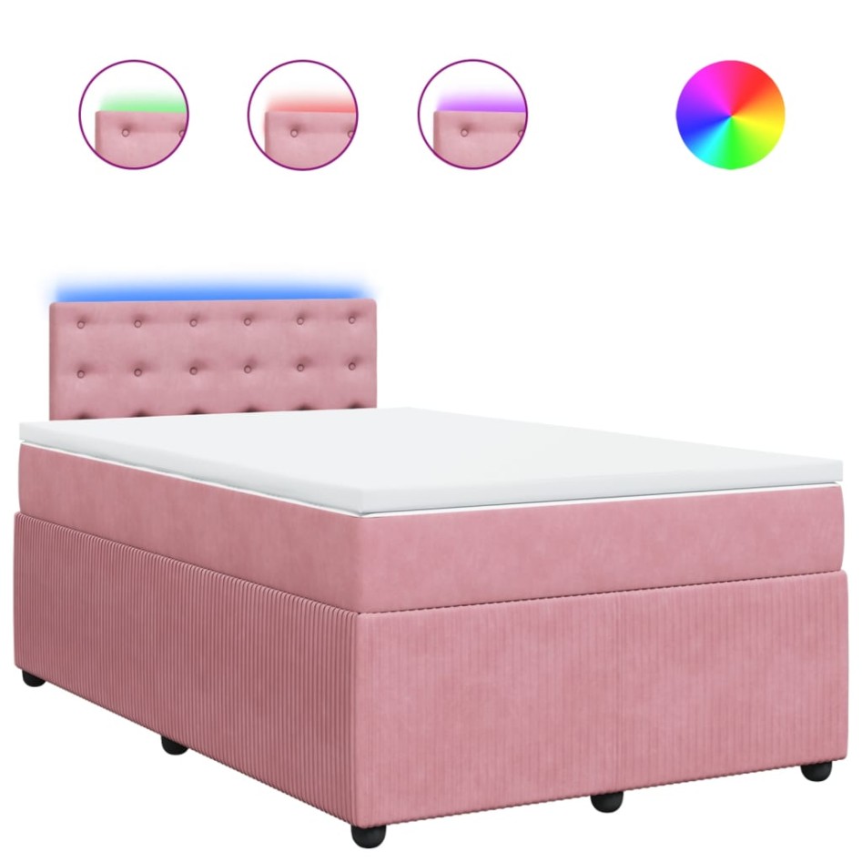 Cama box spring con colchón terciopelo rosa 120x190
