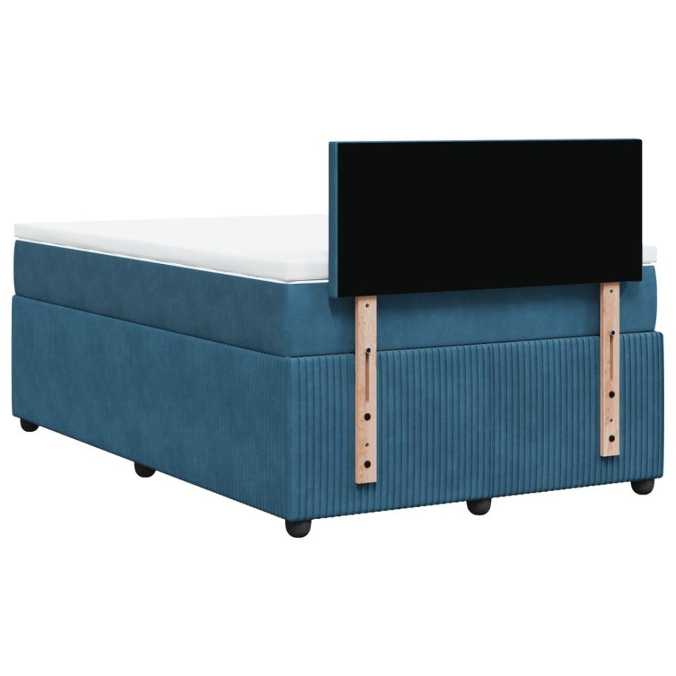 Cama box spring con colchón terciopelo azul 120x200