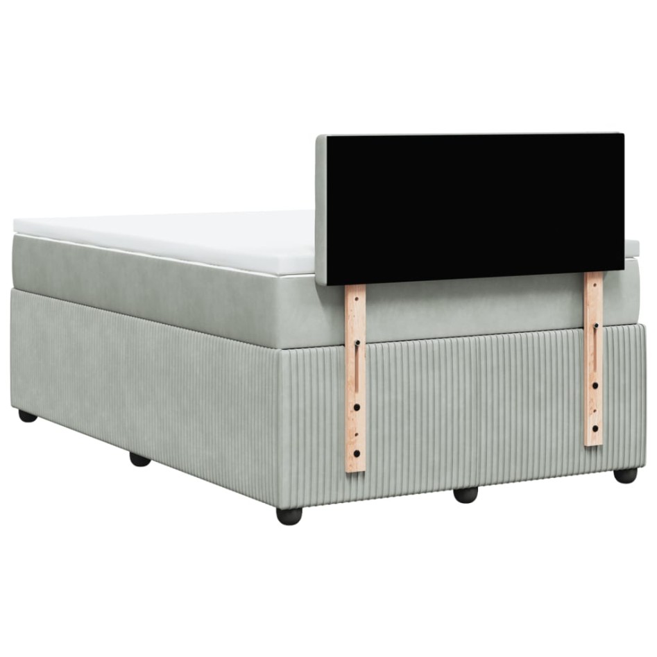 Cama box spring con colchón terciopelo gris claro 120x200