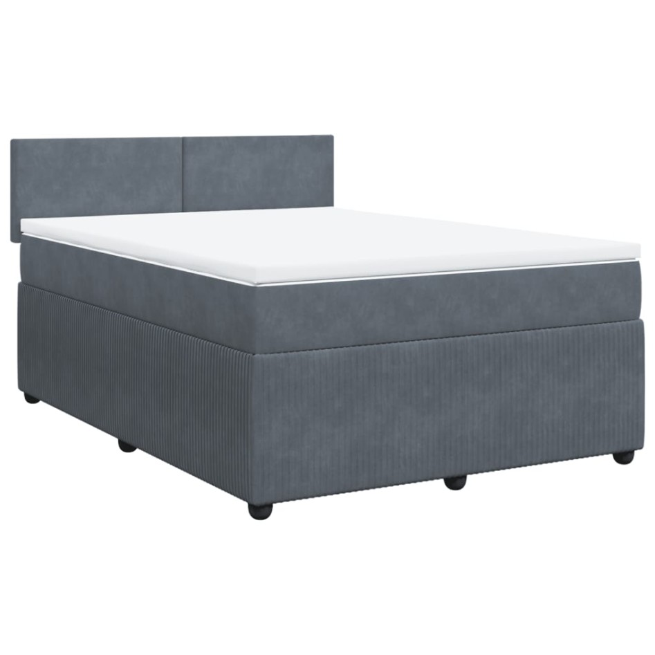 Cama box spring con colchón terciopelo gris oscuro 140x190