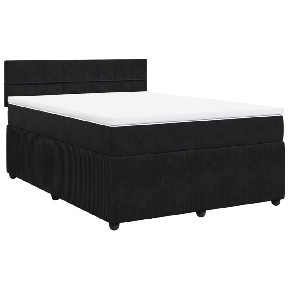 Cama box spring con colchón terciopelo negro 140x190