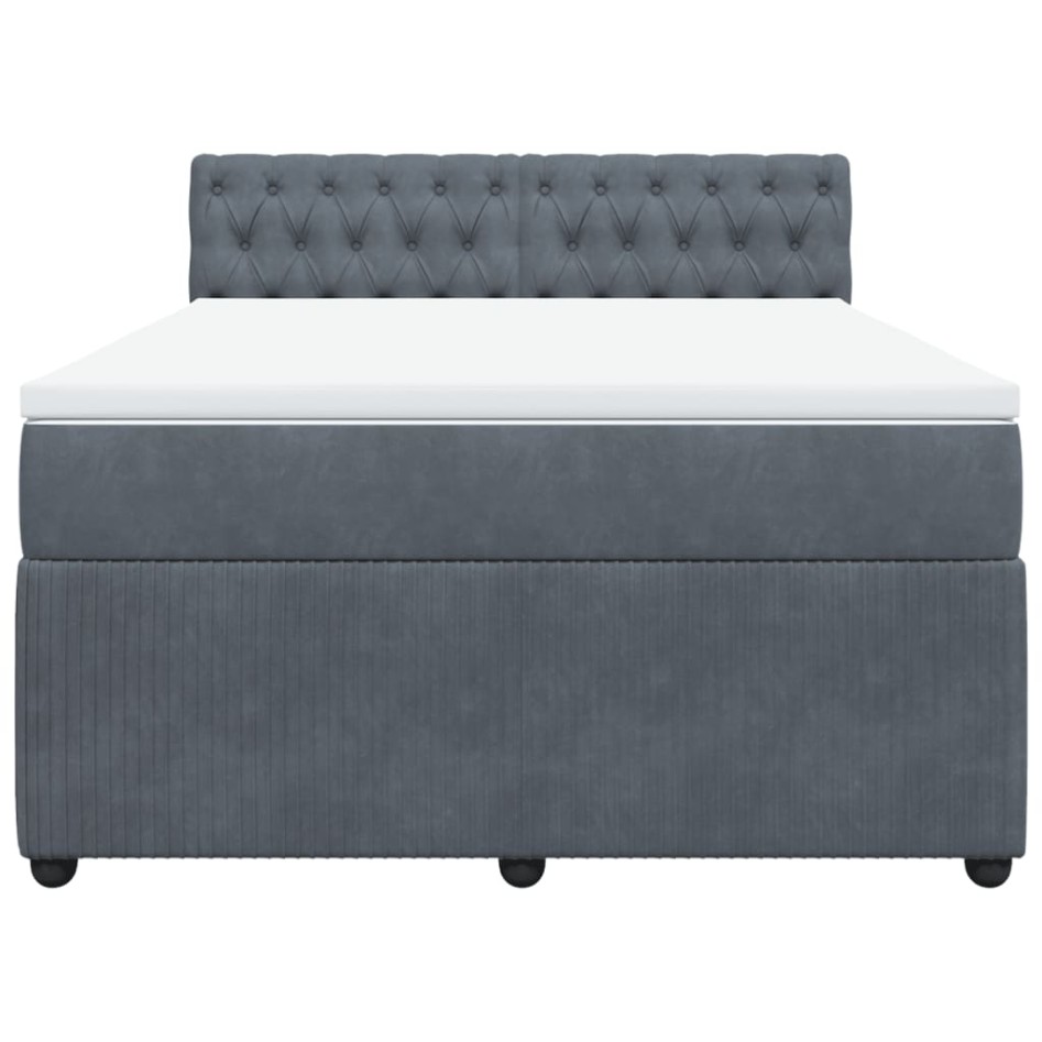 Cama box spring con colchón terciopelo gris oscuro 140x190