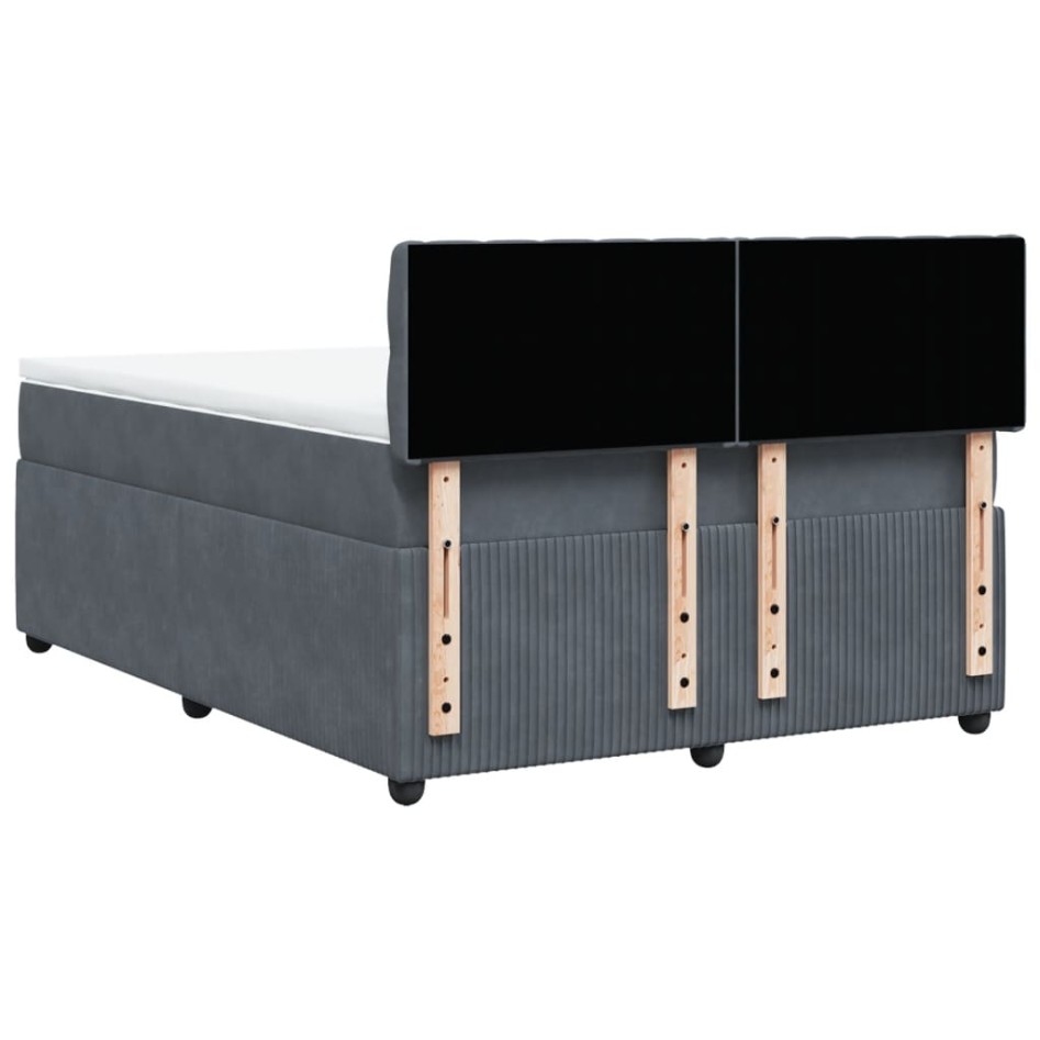 Cama box spring con colchón terciopelo gris oscuro 140x190