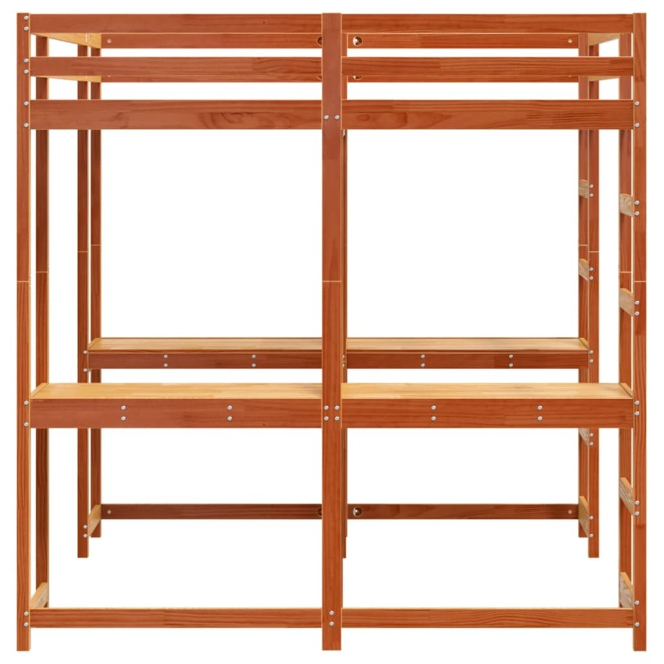 Cama alta con escritorio y escalera madera marrón 180x200