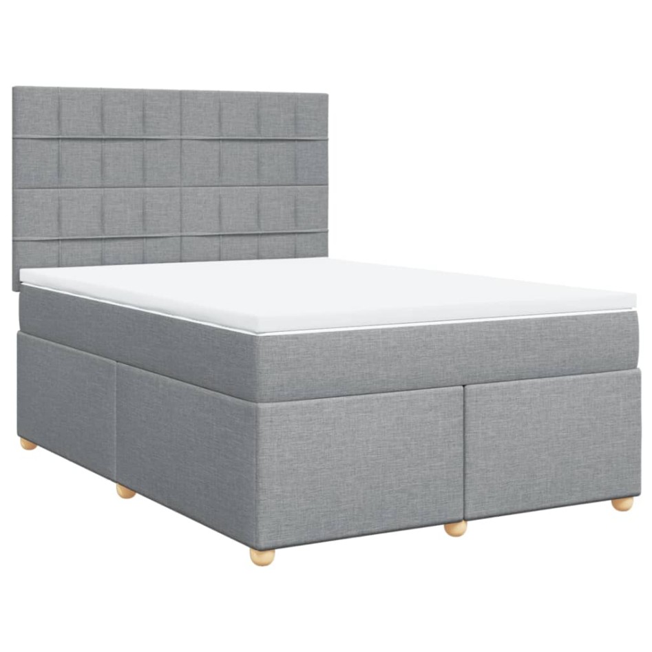 Cama box spring con colchón tela gris claro 140x200