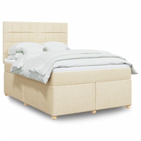Cama box spring con colchón tela color crema 140x200
