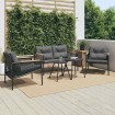 Juego de muebles de jardín con cojines 5 piezas acero negro