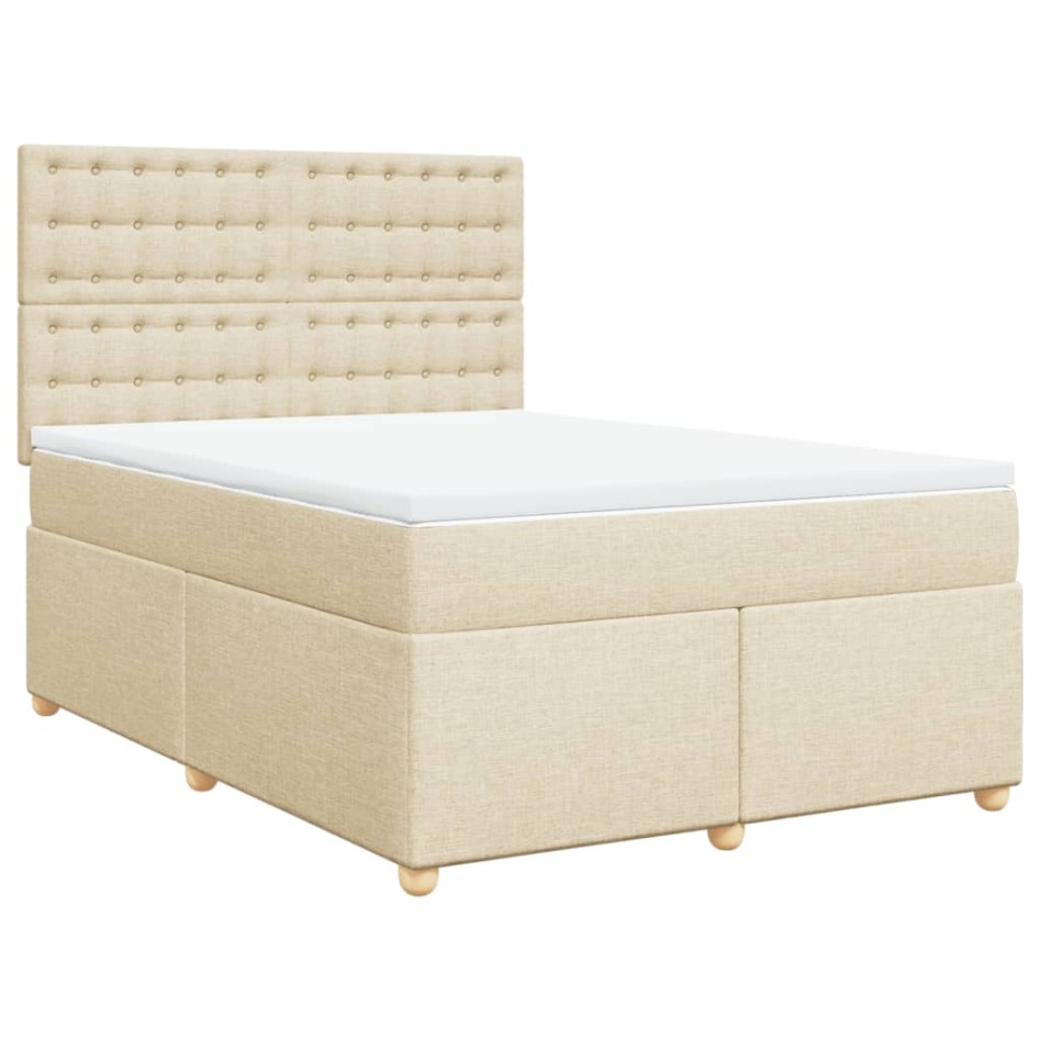 Cama box spring con colchón tela color crema 140x200