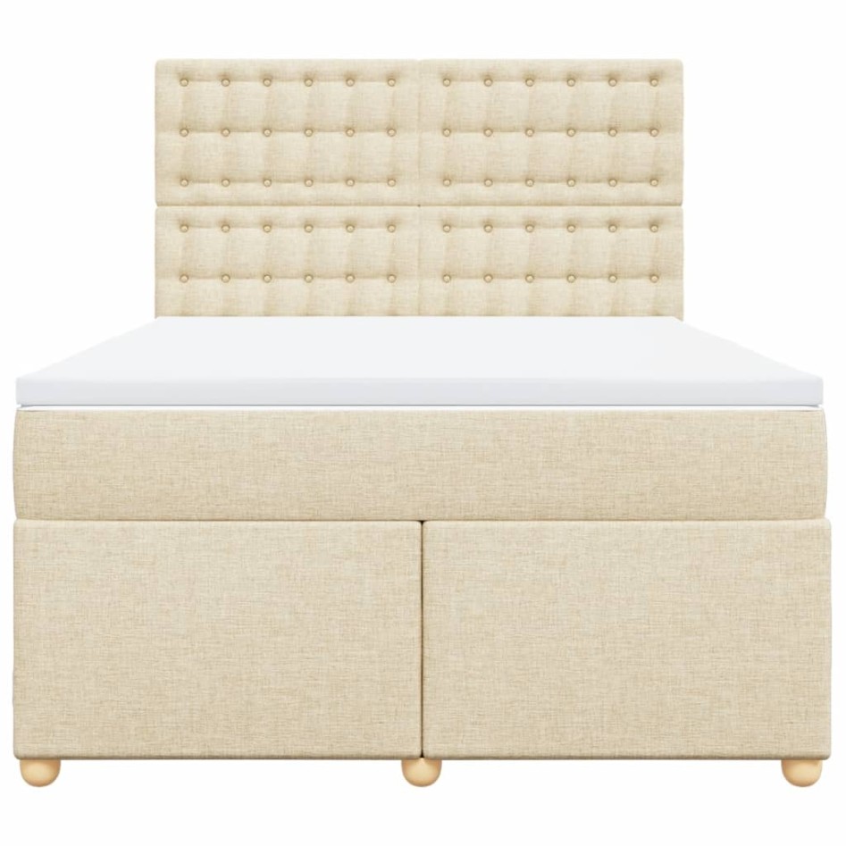 Cama box spring con colchón tela color crema 140x200