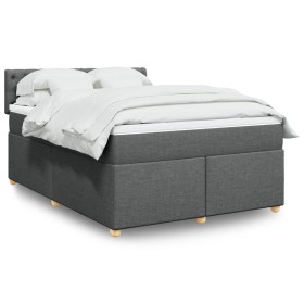 Cama box spring con colchón tela gris oscuro 140x200