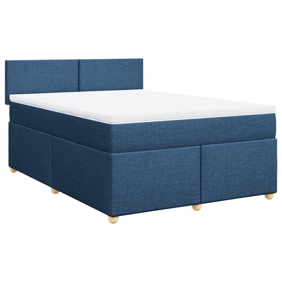 Cama box spring con colchón tela azul 160x200