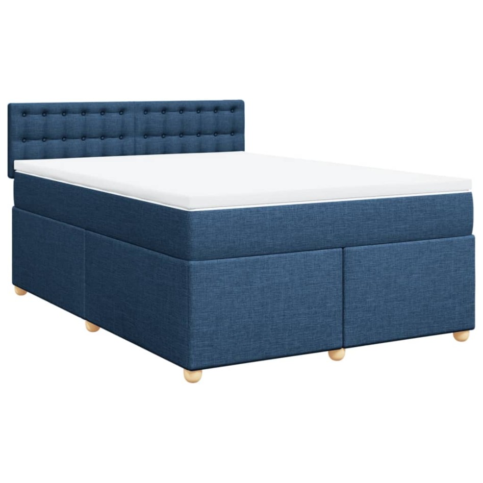 Cama box spring con colchón tela azul 160x200
