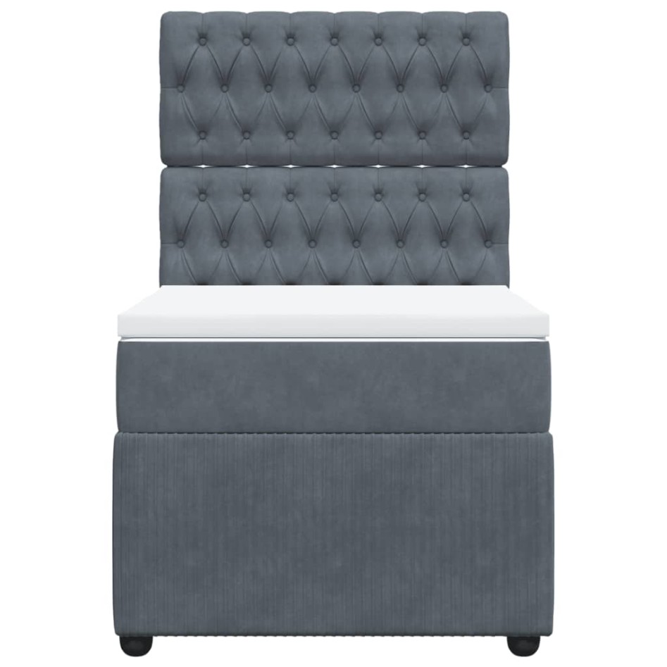 Cama box spring con colchón terciopelo gris oscuro 100x200