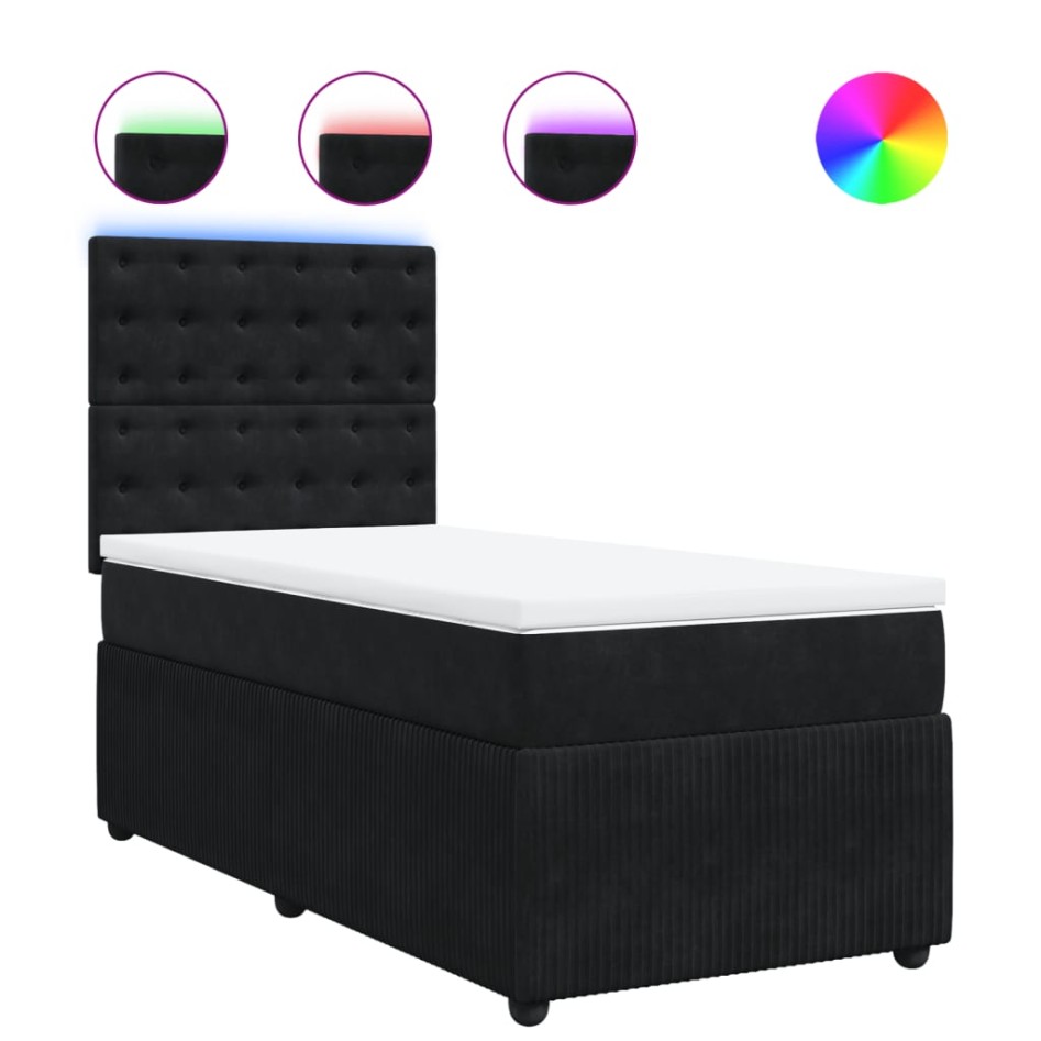 Cama box spring con colchón terciopelo negro 100x200