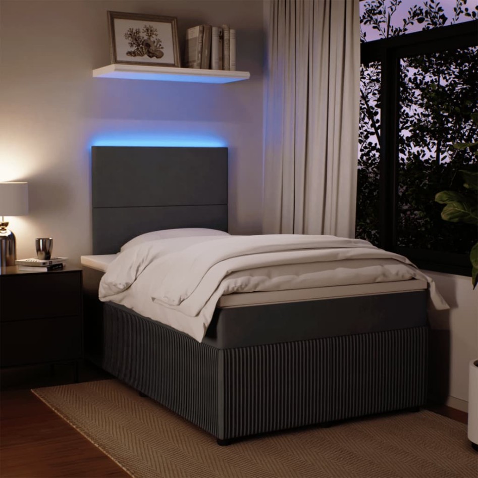 Cama box spring con colchón terciopelo gris oscuro 120x190