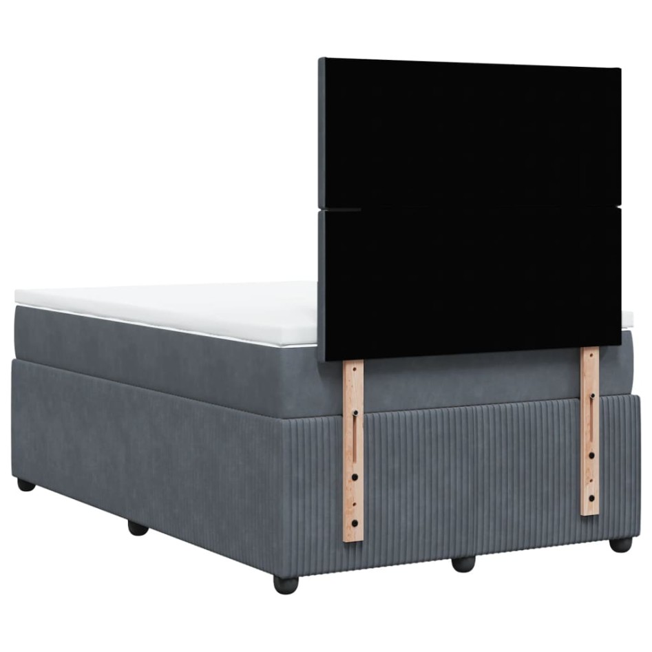 Cama box spring con colchón terciopelo gris oscuro 120x190