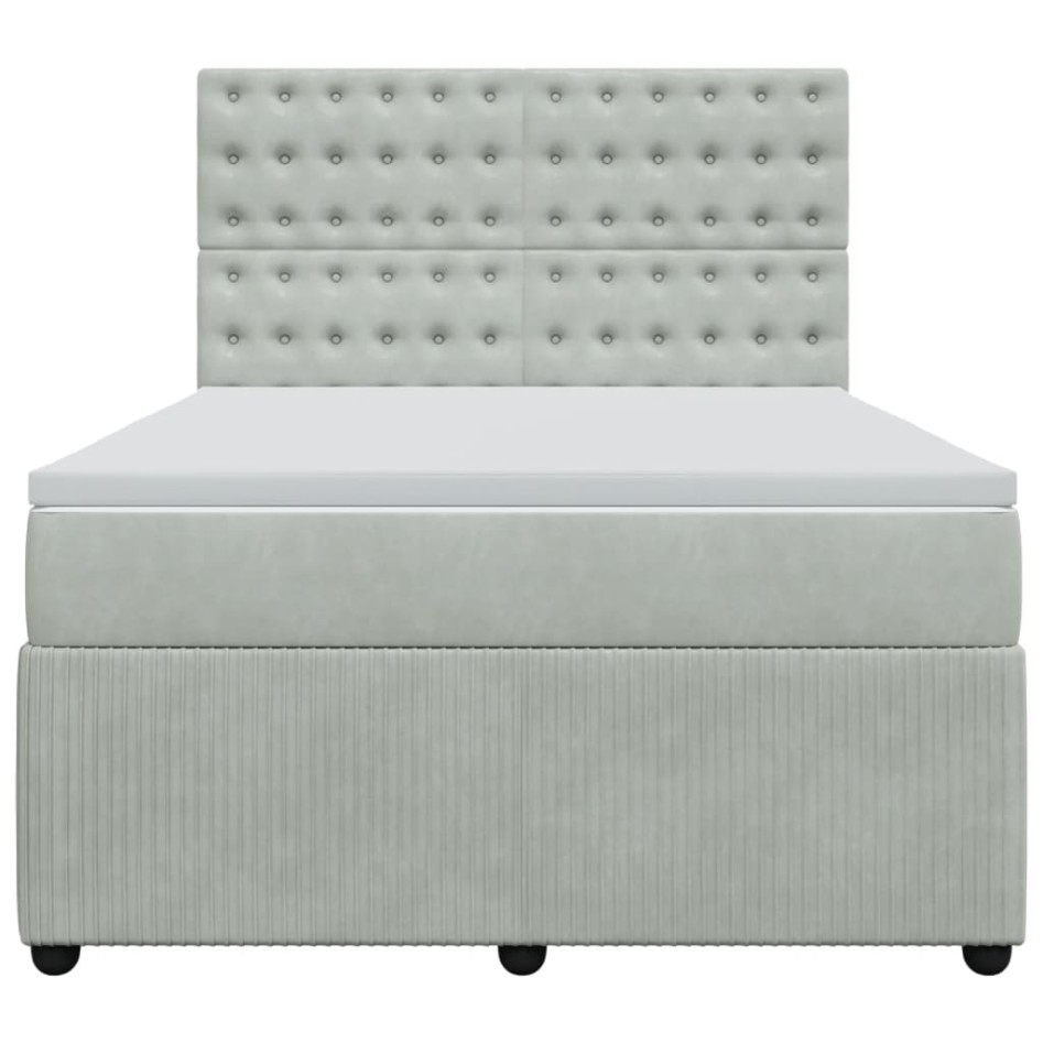 Cama box spring con colchón terciopelo gris claro 140x200