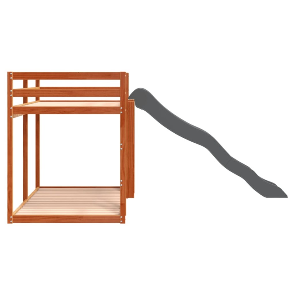 Litera con tobogán y escalera madera maciza marrón 90x190