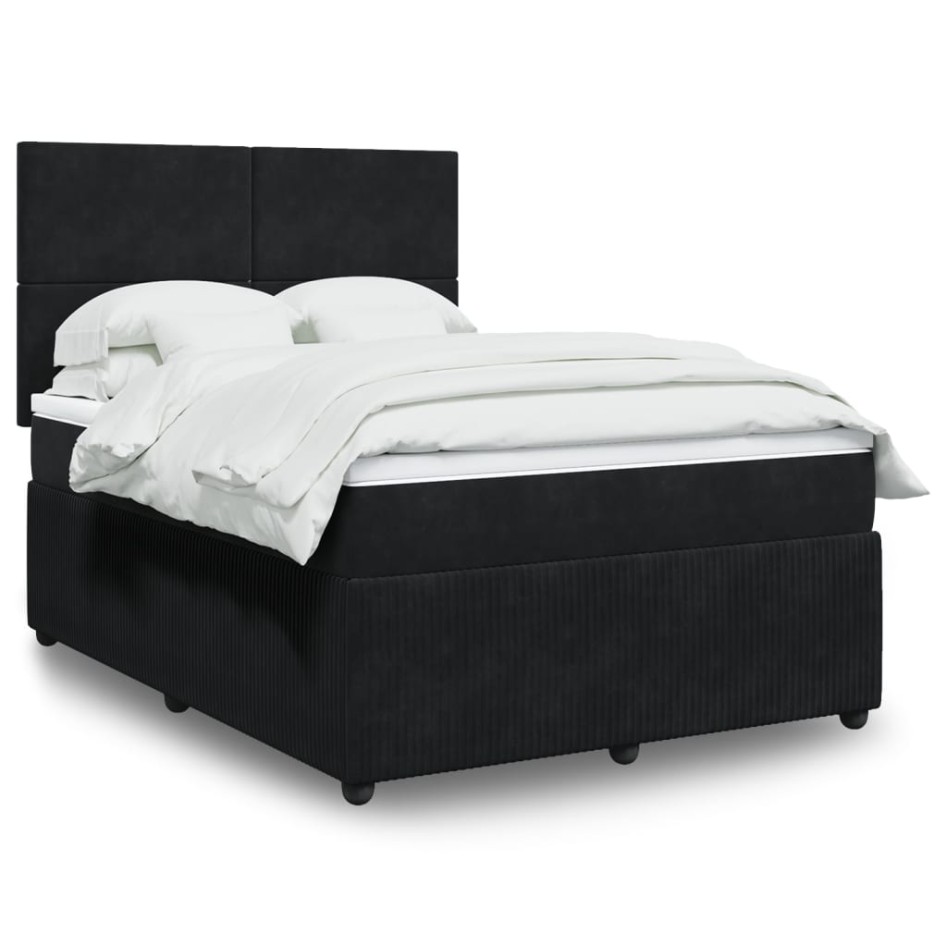 Cama box spring con colchón terciopelo negro 140x190