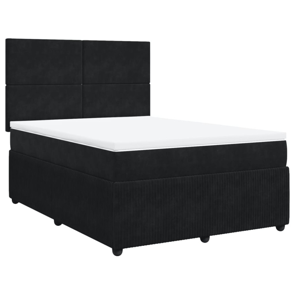 Cama box spring con colchón terciopelo negro 140x190