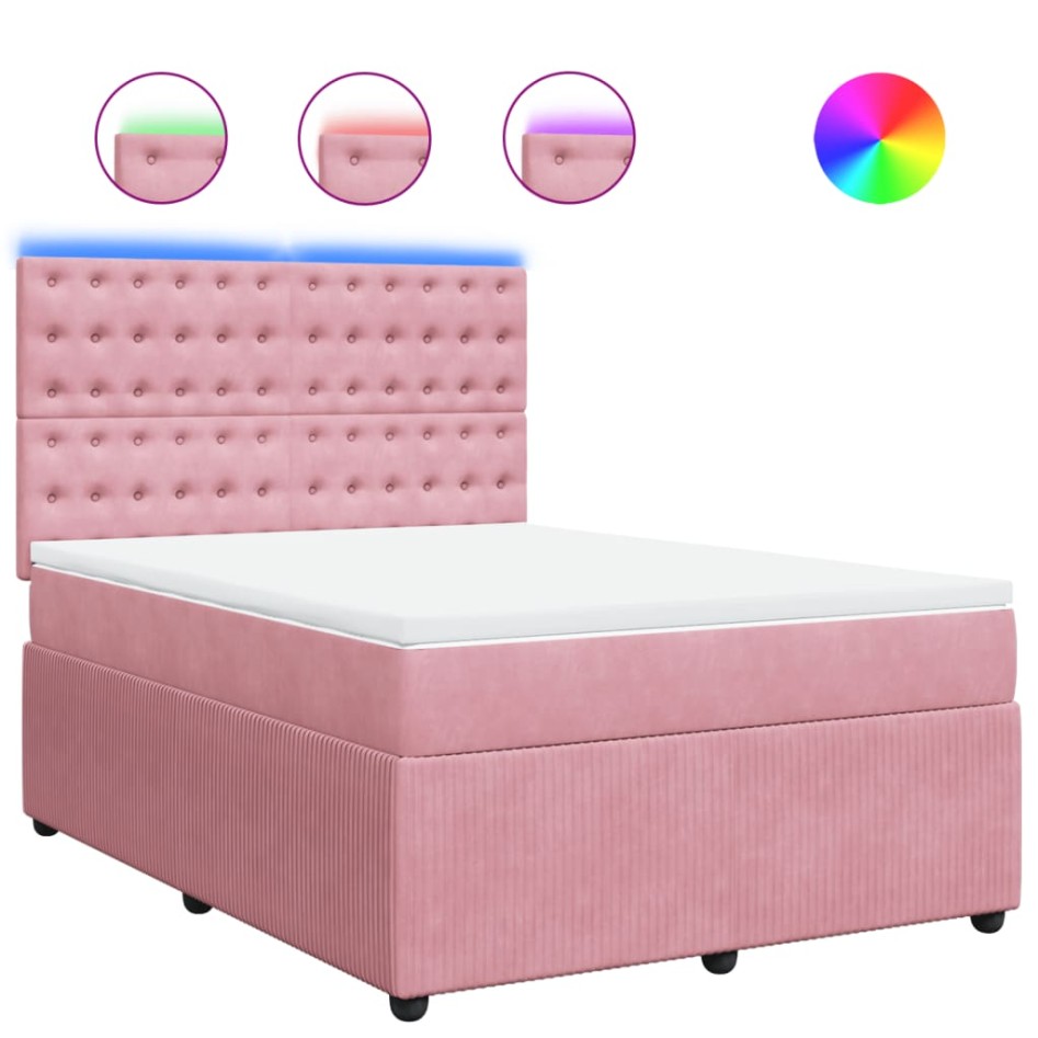 Cama box spring con colchón terciopelo rosa 140x190