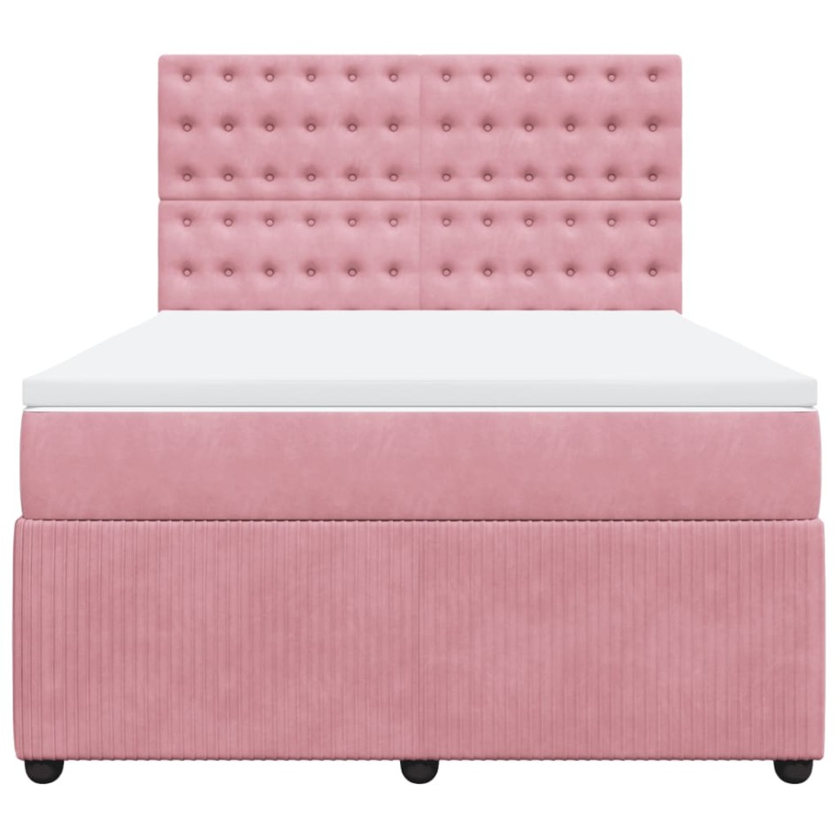 Cama box spring con colchón terciopelo rosa 140x190