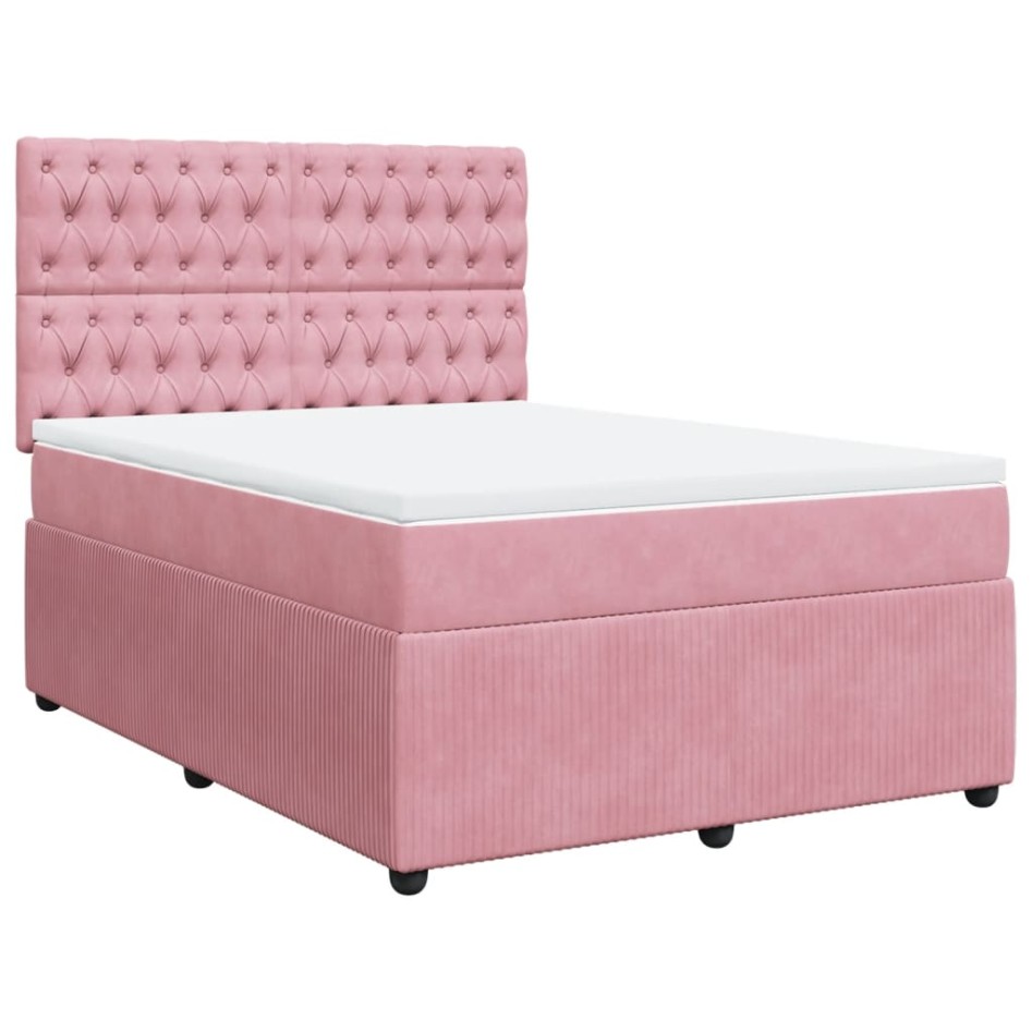 Cama box spring con colchón terciopelo rosa 140x190