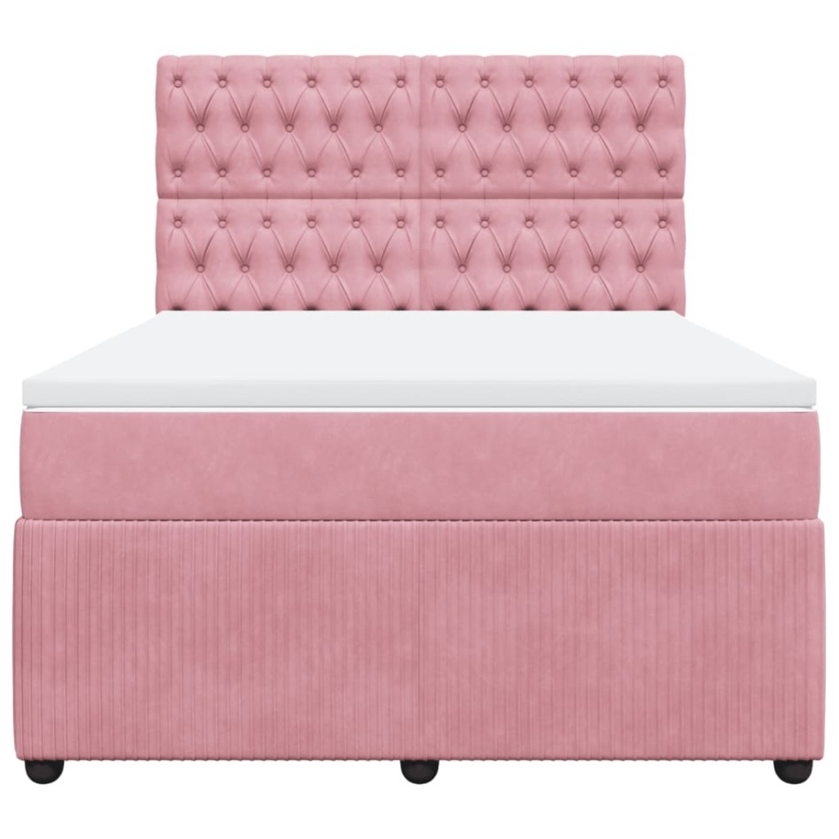 Cama box spring con colchón terciopelo rosa 140x190